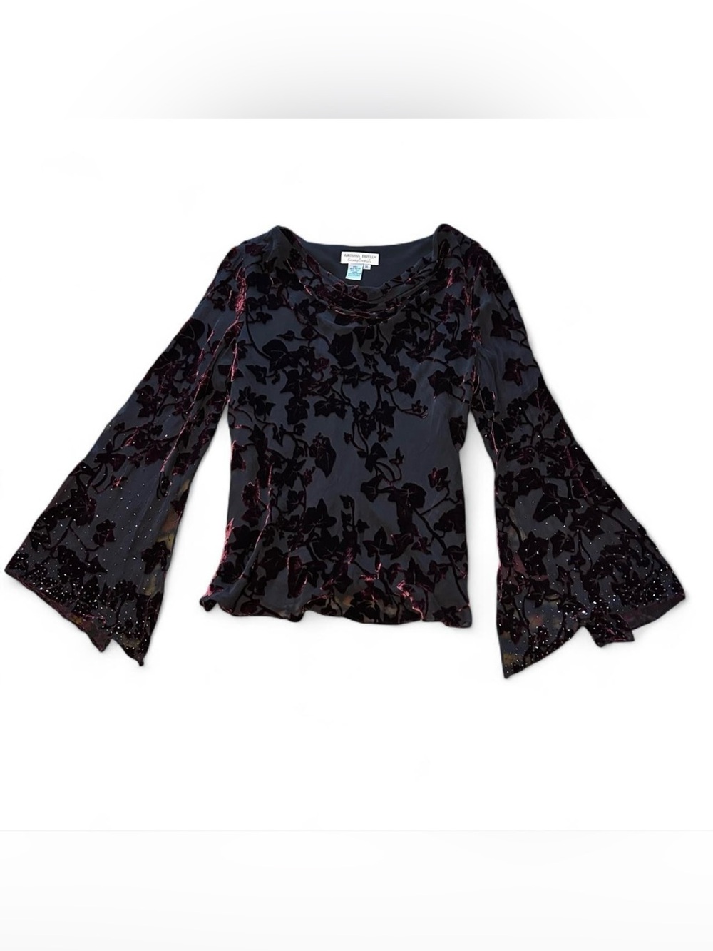 vintage adrianna papell black and burgundy long sleeve top with beading